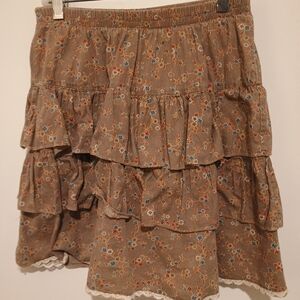 Floral Tiered Brown Skirt